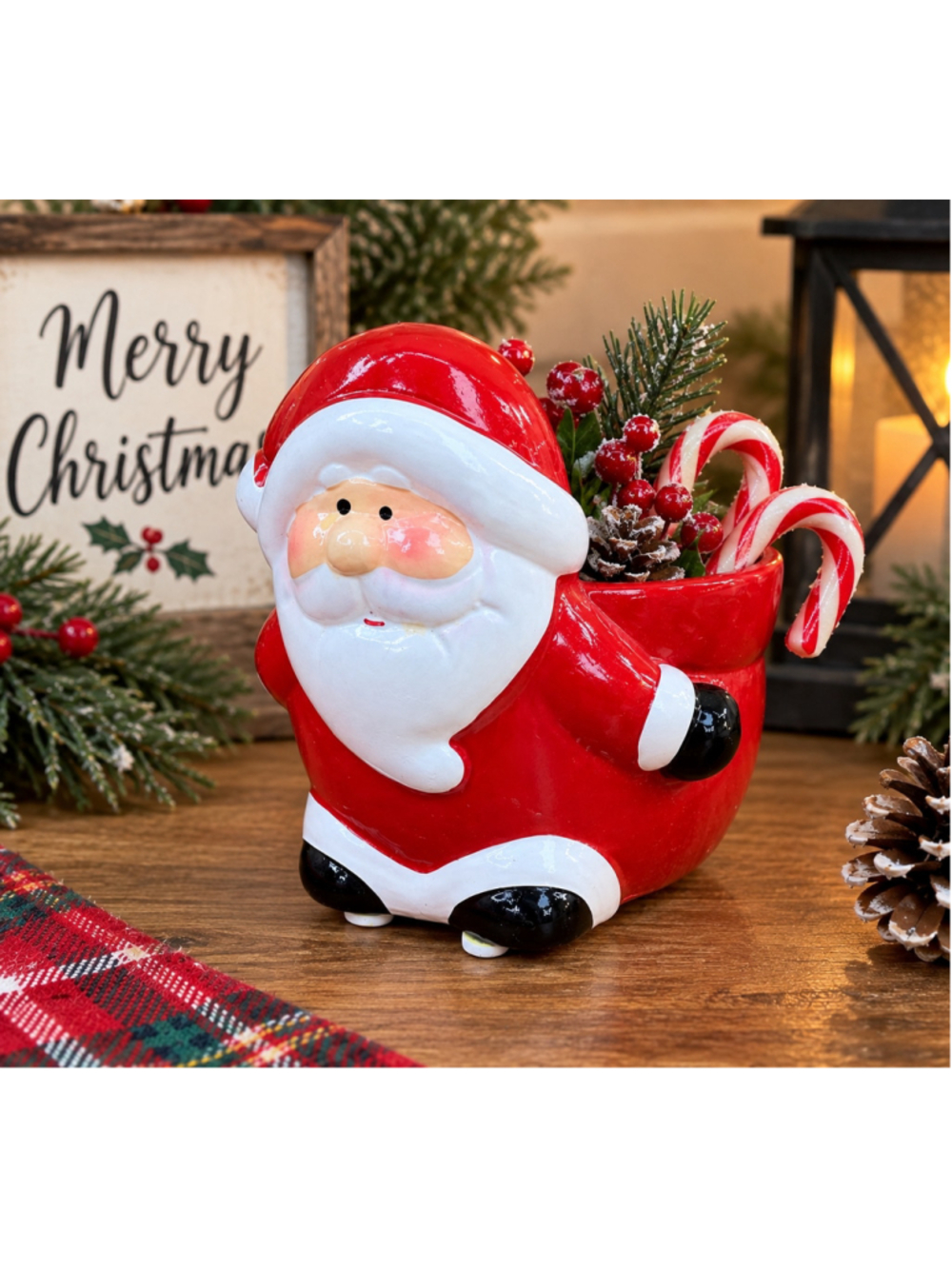 Santa Claus Ceramic Planter Candy Holder Christmas Holiday Decor 3.5"